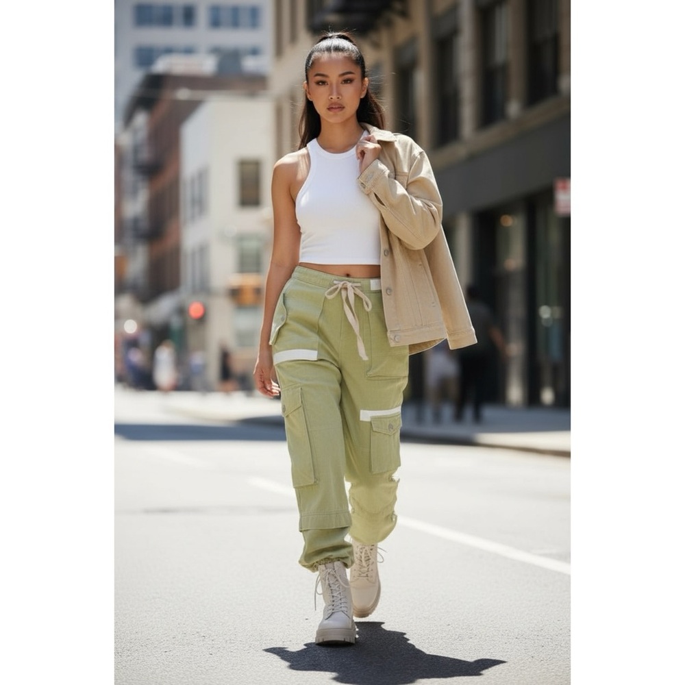 POL Sage Green Cargo Joggers | Slouchy Y2K Utility Pants - Picture 3 of 8